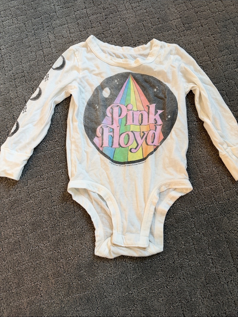 Rowdy Sprout Cream Long Sleeve Pink Floyd Rainbow Graphic Onesie